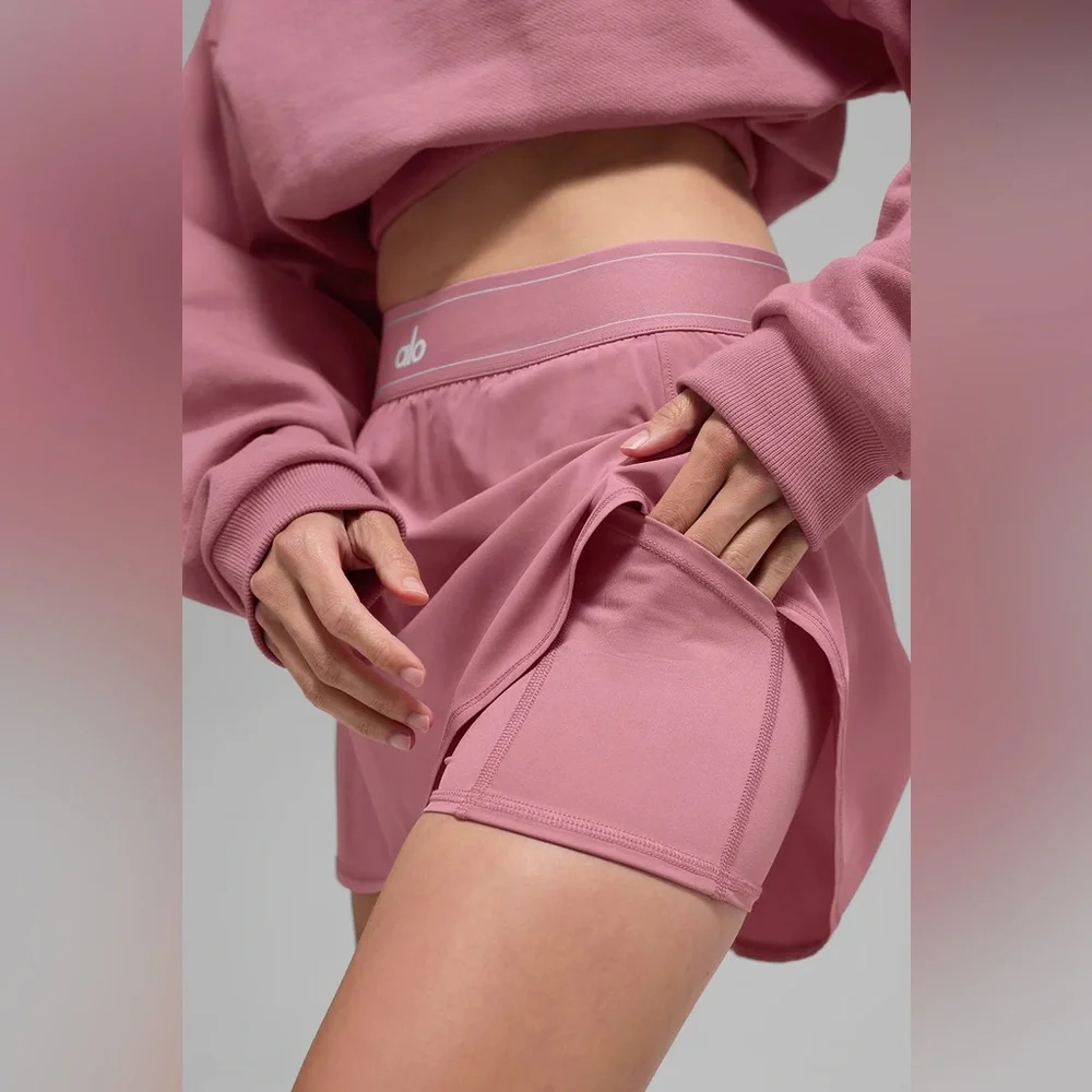 Alo Yoga Match Point Tennis Skirt Pink Wild Rose S